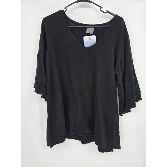 Sea Breeze of California Size Small Womens Top Black Bell Sleeve Boho Shirt NWT - Picture 2 of 6